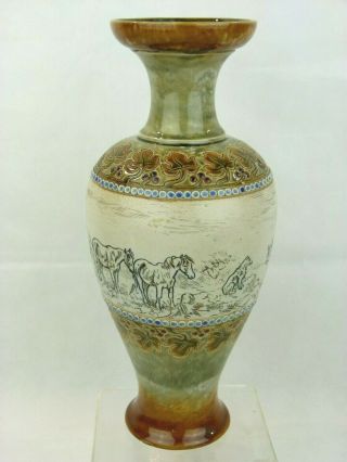 A Large Rare Doulton Lambeth " Dog,  Cattle & Horses " Vase By Hannah Barlow.