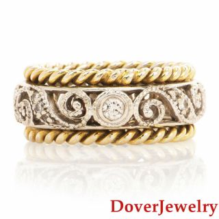 Vintage Diamond Platinum 14k Gold Rope Swirl Eternity Band Ring 7.  9 Grams Nr