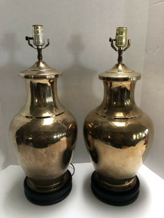 Pair Large Vintage Late Mid Century Chapman Brass Urn Ginger Jar Table Lamps