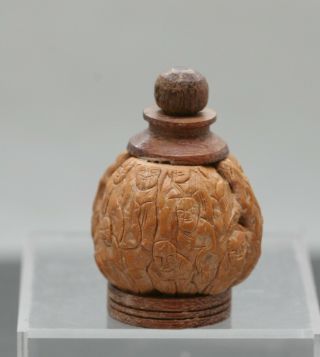 Vintage Hand Carved Chinese Snuff Bottle Made Of A Real Walnut & Wood