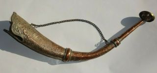 Antique 19th C Tibetan Silver Plated Dragon Horn Trumpet