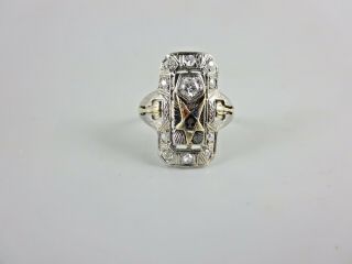 Antique Art Deco 14k White & Yellow Gold Diamond.  5tcw Masonic Symbol Ring 7