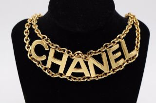 Authentic Chanel Vintage Gold Plated Cc Logo Name Plate Triple Chain Belt France