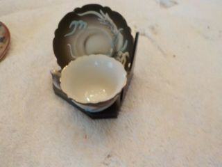 Vintage Dragon Ware Miniature Cup And Saucer With Stand Made In Japan