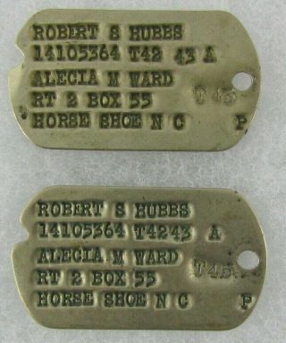 Ww2 U.  S.  Soldier Dog Tag Set - Next Of Kin - Robert S.  Hubbs T42 - 43/t45