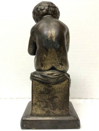 1800’s Antique French Art Deco Bronzed Spelter Sitting Boy Writing Nude Figure 4