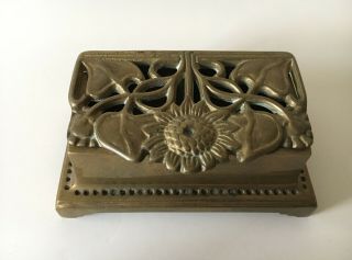 Small Vtg French Rococo Floral Embossed Solid Brass Trinket Pill Stamp Box Mcm