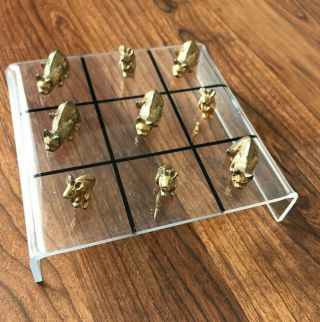 Vintage Brass Cat And Mouse Tic Tac Toe Metzke