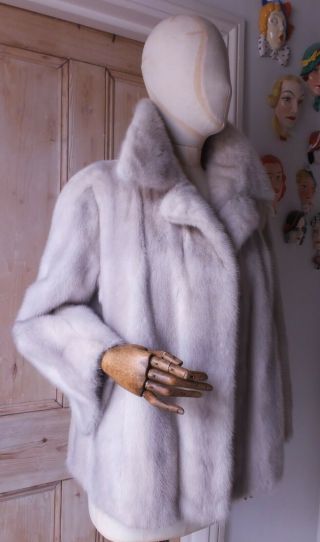 Exquisite Real Fur 26 " Long " Auzerine " Silver - Blu Mink Jacket Uk Size 12 14