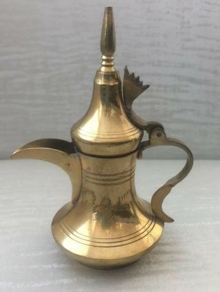 Turkish Arabic Brass Dallah Bedouin Miniature 5” Coffee Tea Pot Ibrik Ewer Vtg