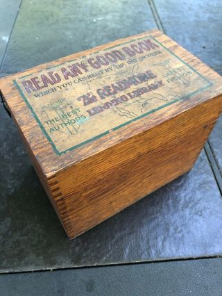Vintage Oak Wood Dovetailed Readmore Lending Library Index Card Box