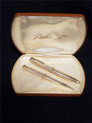 Vintage Parker 51 Fountain Pen & Mechanical Pencil Set 14k Gold Filled In Case