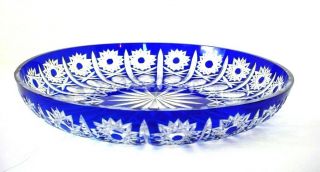 Large Heavy Antique Old Cobalt Blue Cut To Clear Shallow Bowl 10.  5 " Estate