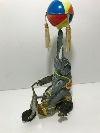 Vintage Wind Up Tin Toy Elephant On Bike Circus