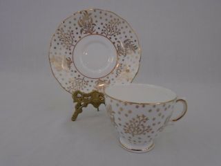 Royal Vale English Bone China 1645 Vintage Gold Guilted Tea Cup And Saucer