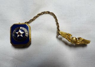 Wwii Us Army Air Corps Sweetheart Chain Pin 2 Piece 1/20 10k Gf Wing