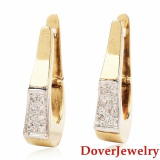 Estate Diamond 14k Yellow Gold Cluster Half Hoop Earrings 8.  8 Grams Nr