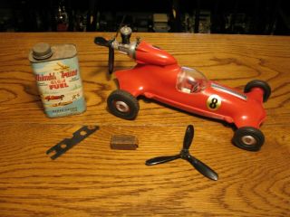 Vintage Thimble Drome Prop Rod Tether Car With Glow Fuel Tin Can &