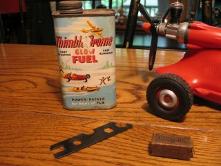 Vintage Thimble Drome Prop Rod Tether Car with Glow Fuel Tin Can & 3