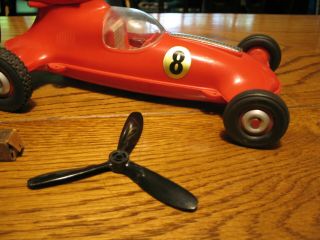 Vintage Thimble Drome Prop Rod Tether Car with Glow Fuel Tin Can & 4