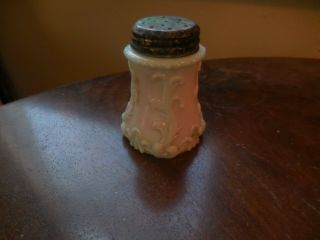 Antique Opaque Glass Salt Shaker " Vine " Pattern With Blush Tint Ca 1890s