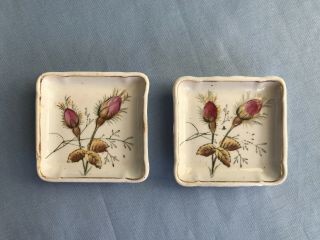 Antique Butter Pats Porcelain Royal Ironstone Alfred Meakin England Moss Rose 2
