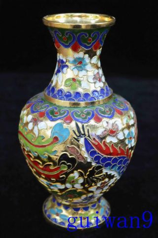 Rare China Collectable Handwork Cloisonne Carve Dragon Phoenix Auspicious Vases