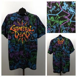 1990s Grateful Dead T Shirt / Very Rare Allover Dancing Skeleton Brockum 92 / Xl