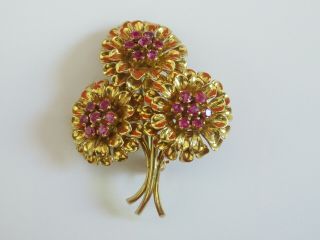 Vintage Tiffany & Co.  18k Gold And Ruby Flower Bouquet Brooch Pin