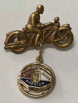 Vintage 1940s Wwii Patriotic Home Front Motorcycle Lapel Pin Harley Davidson