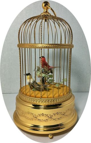 Vintage Reuge Swiss Gold Toned Bird Cage Automation/Music Box Two Singing Birds 10