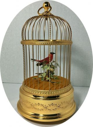 Vintage Reuge Swiss Gold Toned Bird Cage Automation/Music Box Two Singing Birds 12