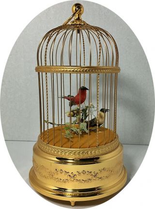 Vintage Reuge Swiss Gold Toned Bird Cage Automation/music Box Two Singing Birds