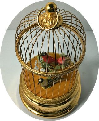 Vintage Reuge Swiss Gold Toned Bird Cage Automation/Music Box Two Singing Birds 2