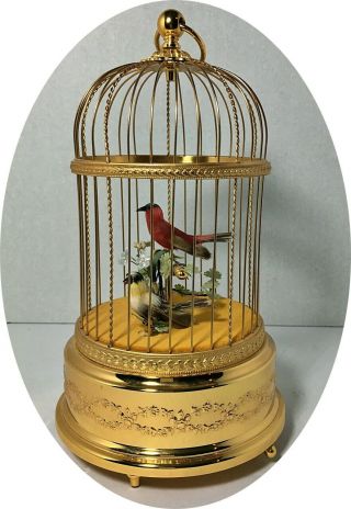 Vintage Reuge Swiss Gold Toned Bird Cage Automation/Music Box Two Singing Birds 3