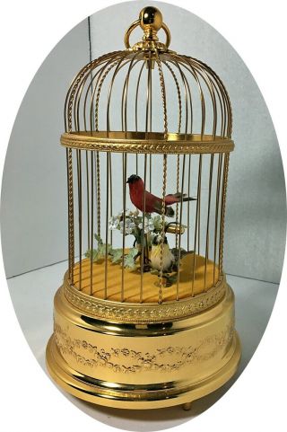Vintage Reuge Swiss Gold Toned Bird Cage Automation/Music Box Two Singing Birds 5