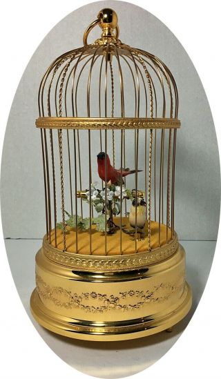 Vintage Reuge Swiss Gold Toned Bird Cage Automation/Music Box Two Singing Birds 7