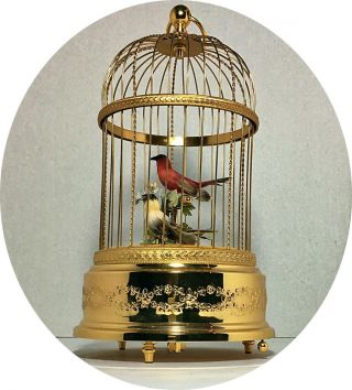 Vintage Reuge Swiss Gold Toned Bird Cage Automation/Music Box Two Singing Birds 8