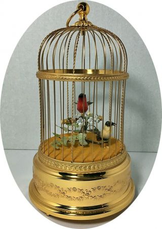 Vintage Reuge Swiss Gold Toned Bird Cage Automation/Music Box Two Singing Birds 9