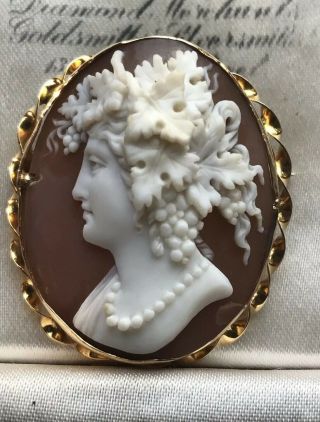 Antique Victorian Italian 14ct Gold High Relief Shell Cameo Brooch /pin/pendant