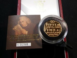 U16 Great Britain 2005 Gold 50 Pence Samuel Johnson Proof W/ Box & Ex.  Rare