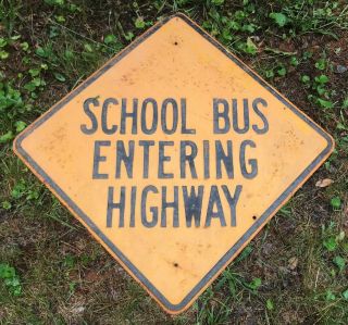 Vintage School Bus Entering Highway Heavy Gauge Steel Embossed Large Metal Sign