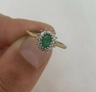 9ct Gold Emerald & Diamond Cluster Ring 9k 375.
