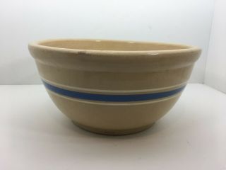 Antique Extra Large Yellow Ware Mixing Bowl With Blue Stripe/band