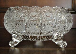 Bohemian Czech Vintage Crystal 9 " Footed Bowl Hand Cut Queen Lace 24 Lead Glass
