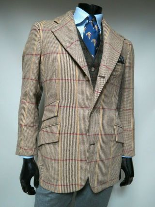 Vtg Polo Ralph Lauren Made In Usa Hacking Style Neck Strap Tweed Sport Coat 38 R