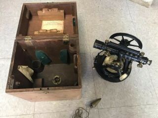 Antique W.  &l.  E.  Gurley Surveyor Transit In Dove Tailed Box