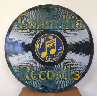 Vtg 1920s Columbia Records Grafonola Music Double Sided Porcelain Metal Sign 28 "