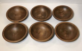 Vintage Set Of 6 Woodcraftery Salad Bowls 6” Diameter Oval Wood Bowls