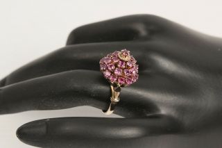 Vintage Retro Cocktail Ring With Pink Gemstones At 18 Kt Size 5
